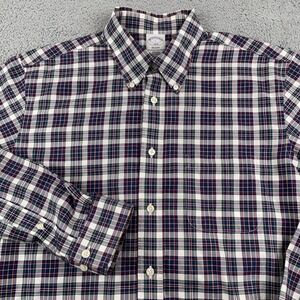 Brooks Brothers Shirt Mens Large Tartan Plaid Regent Fit Non Iron Cotton Twill